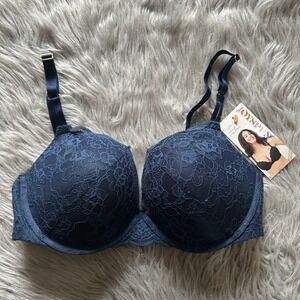 Joyspun Push Up Bra Womens Size 36D Blue Floral Lace Padded Underwire‎